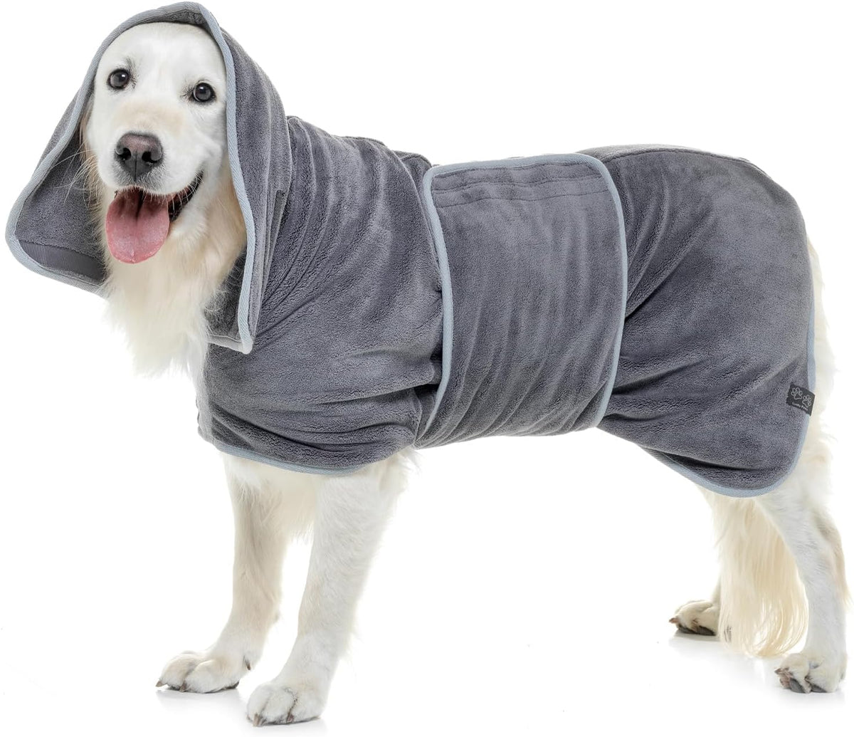 Lucky Pooch Dog Robe, Luxurious Dog Bathrobe - M / Grey
