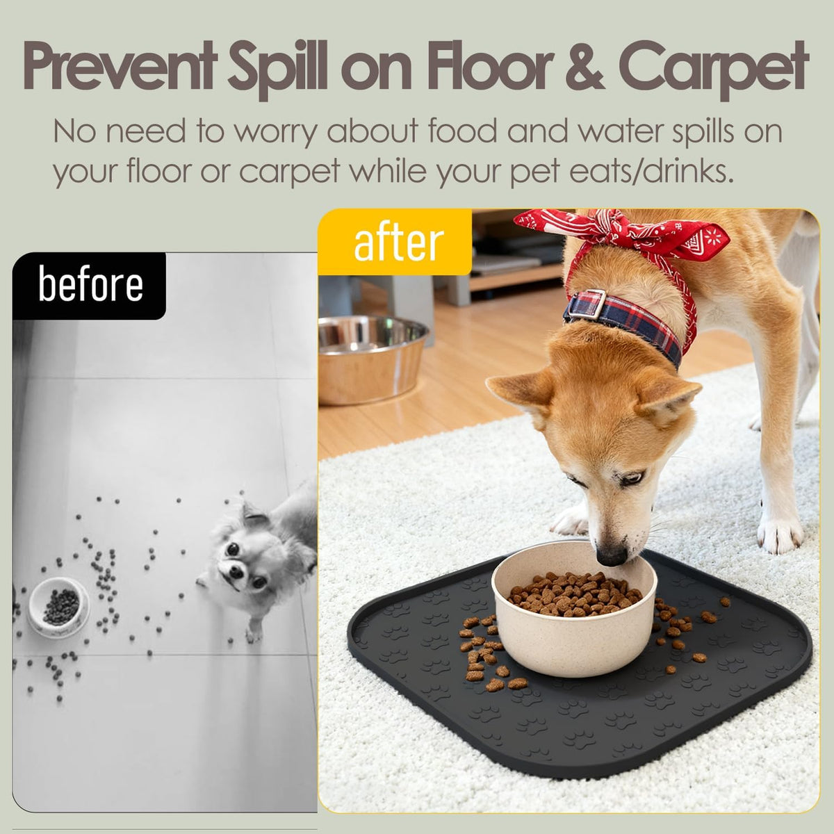 Pet Feeding Mat, Waterproof Anti-Slip Placemats for Dog Cat Bowl Silicone Pet Food Mat, Raised Edge - 2 Black / 11"L x 11"W - image 2