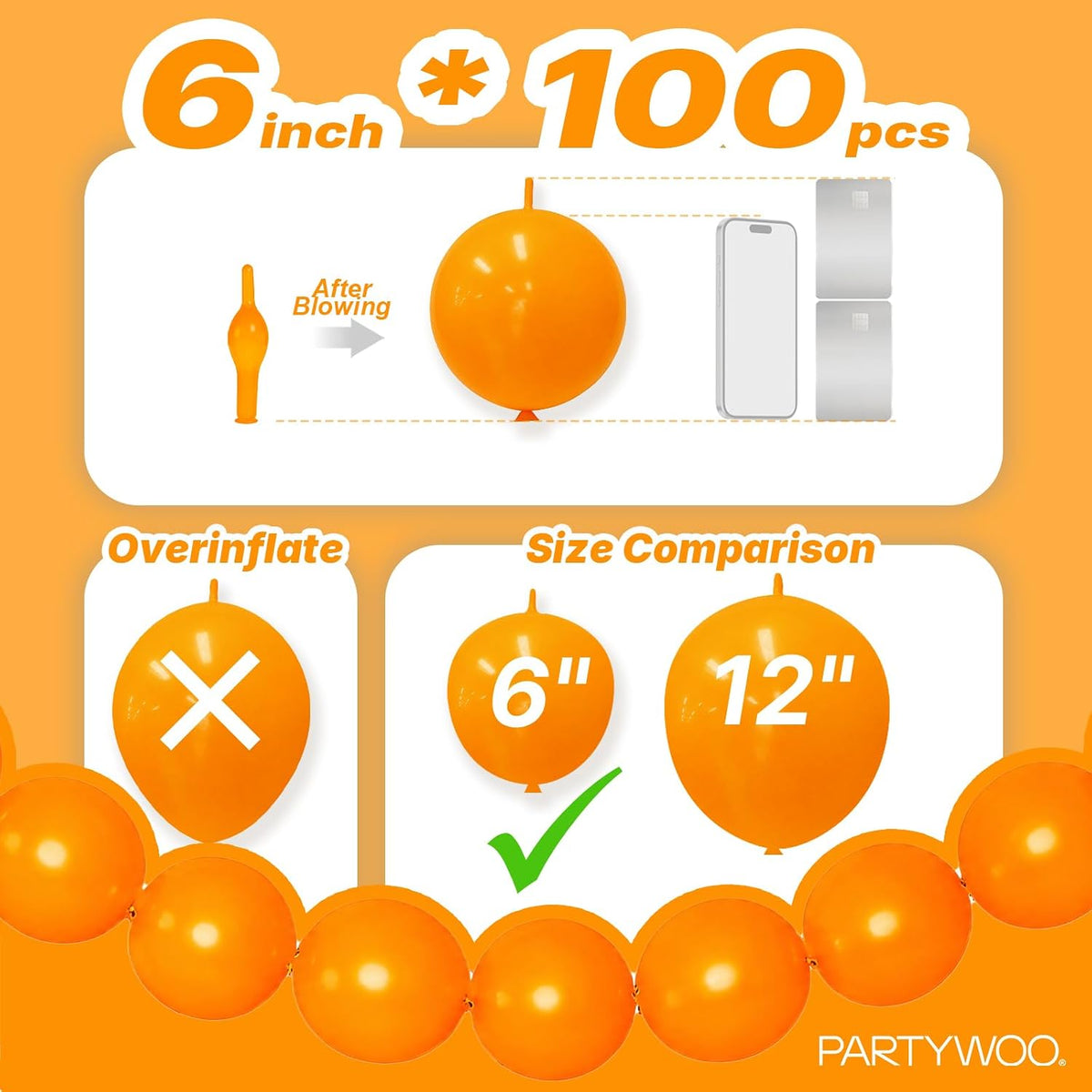 PartyWoo 100 white 6 inch linking balloons for garlands and arches - view 22