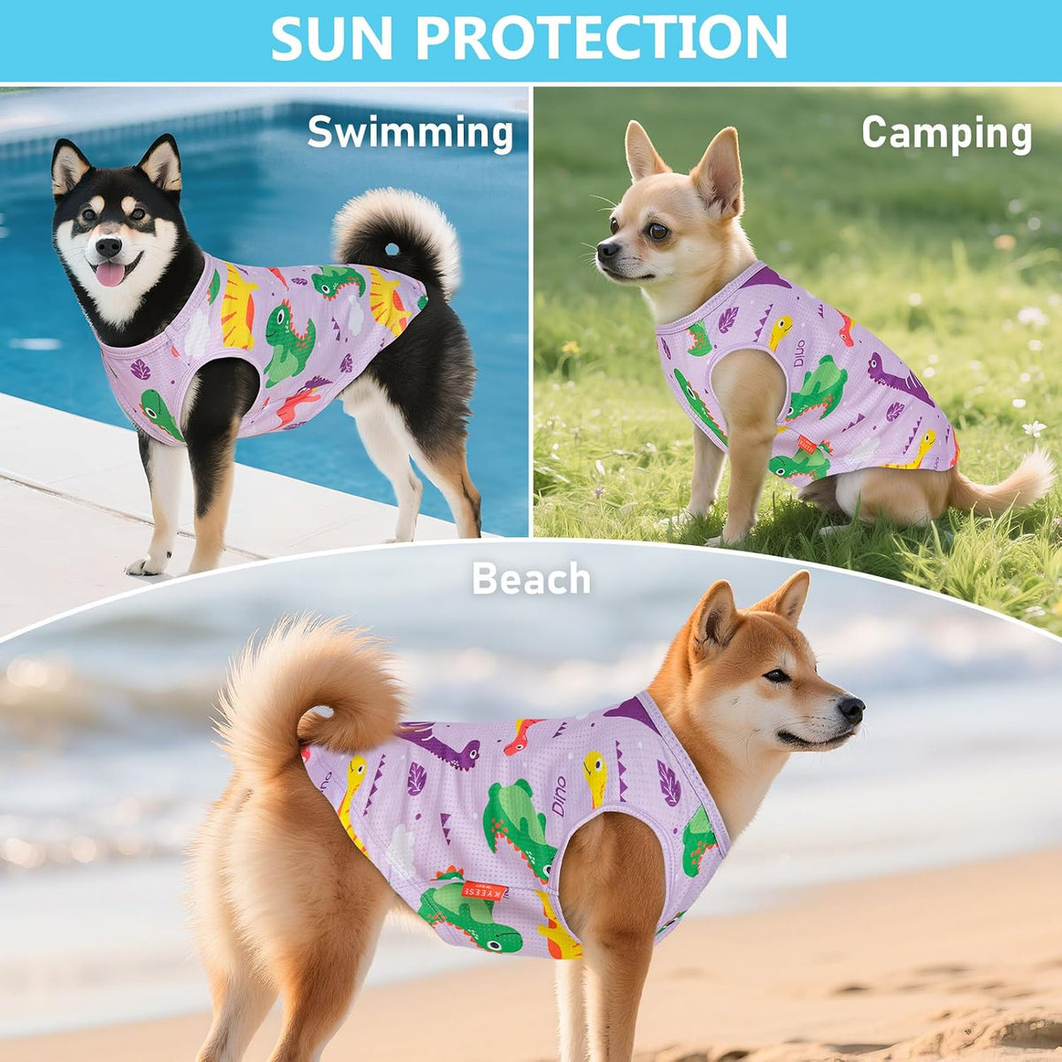 KYEESE 2Pack Dog Shirts for Medium Large Dogs Breathable Mesh Tank Top – Essentials for Dogs - XX-Large (40-55lbs) / 3# 2Pack (Dinosaur+Purple) - image 2
