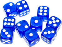 SmartDealsPro 10-Pack D6 Six Sided 16mm Transparent Dice Die for DND - Blue Translucent
