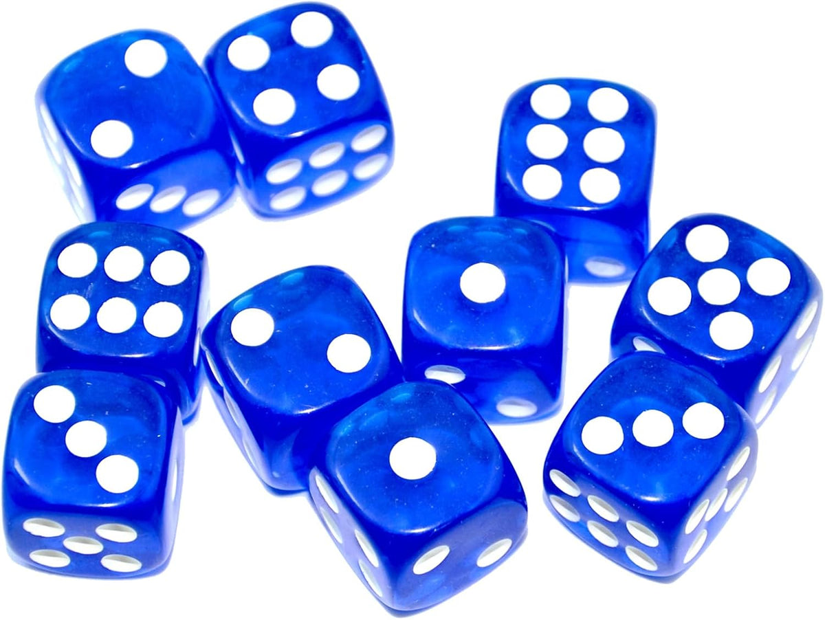 SmartDealsPro 10-Pack D6 Six Sided 16mm Transparent Dice Die for DND - Blue Translucent