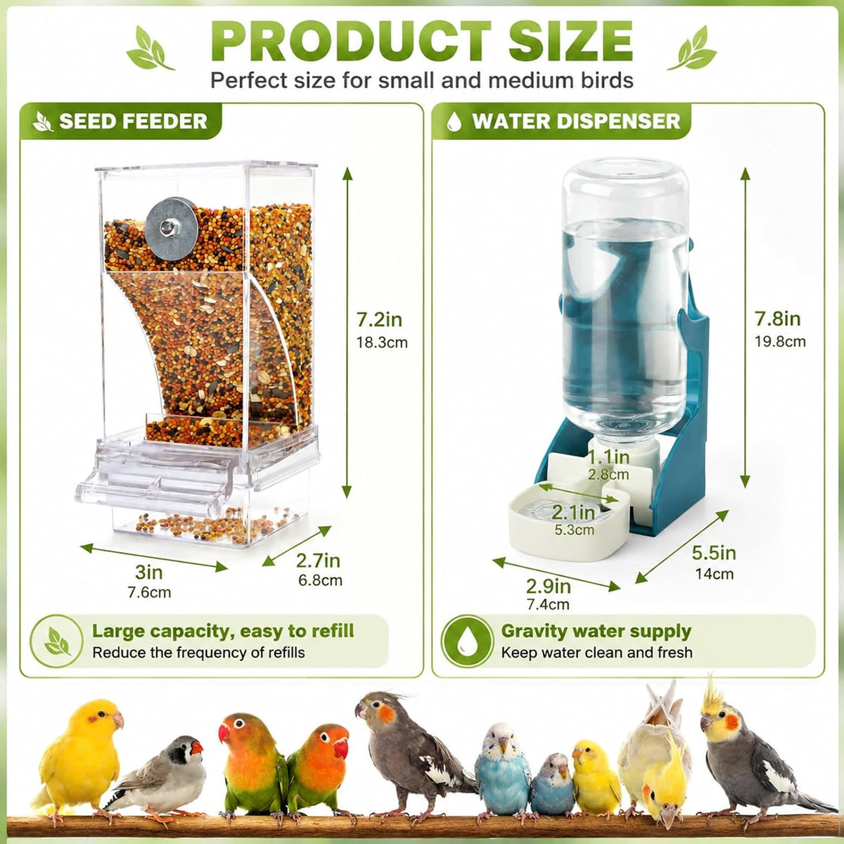 No-Mess Automatic Bird Feeder, Parakeet Cage Accessories – Essentials for Birds - Feeder + Drinking Bottle - image 2