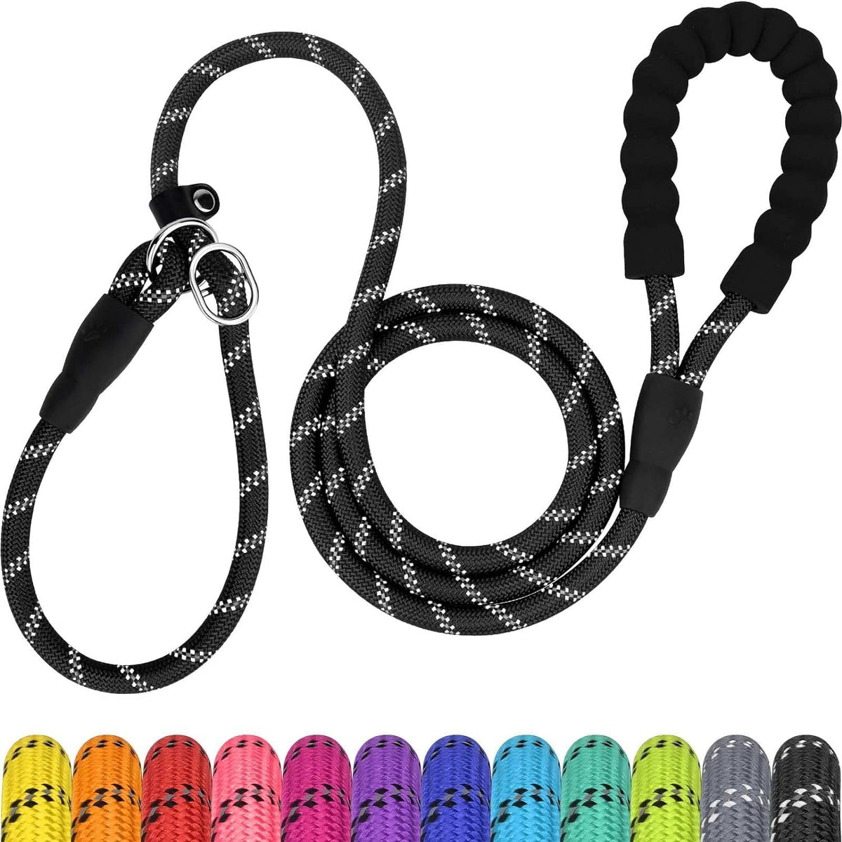 Slip Lead for Dogs, No Pull Training Leash, Padded Handle – Essentials for Dogs - M-3/8"x6'(50-110lbs) / Black