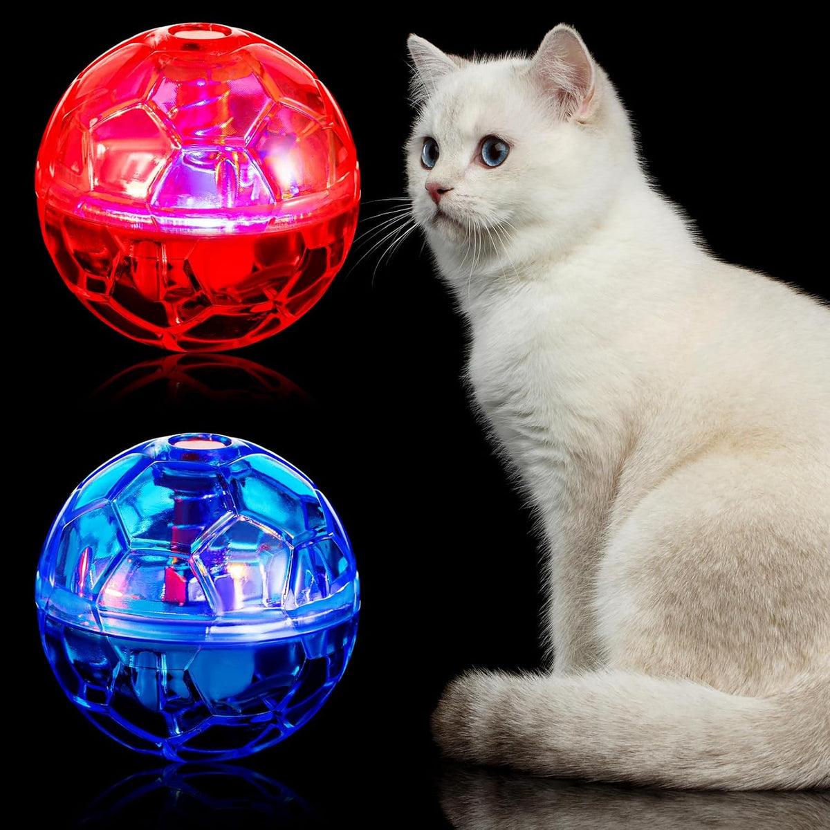 6 Pcs Cat Ball Ghost Hunting Light up Toy - Rose Red, Light Blue / 2