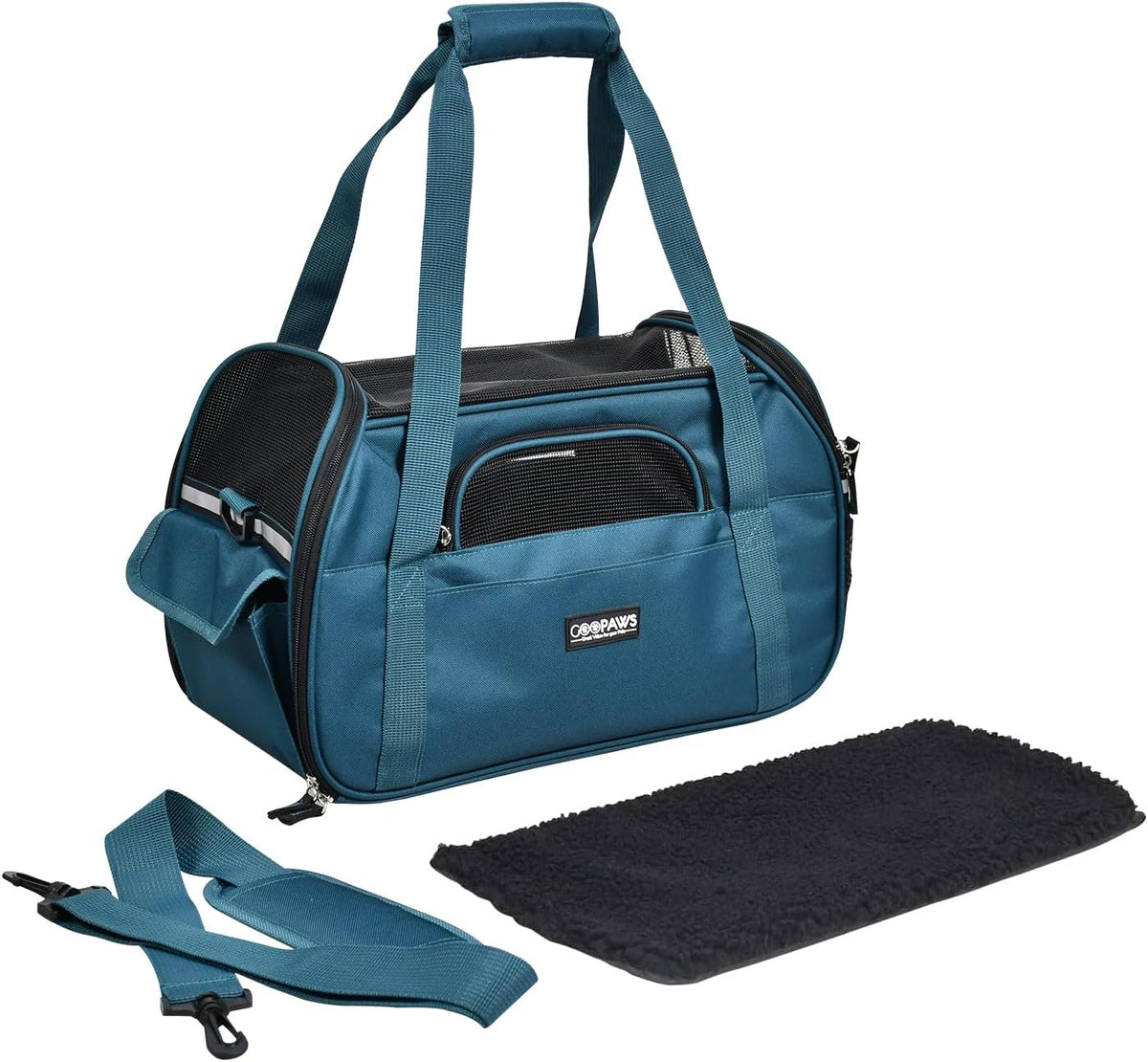 JESPET Soft-Sided Airline-Approved Dog & Cat Carrier Travel Bag – Essentials for Cats - 19.0"L x 10.0"W x 13.0"H / Teal Blue - image 4