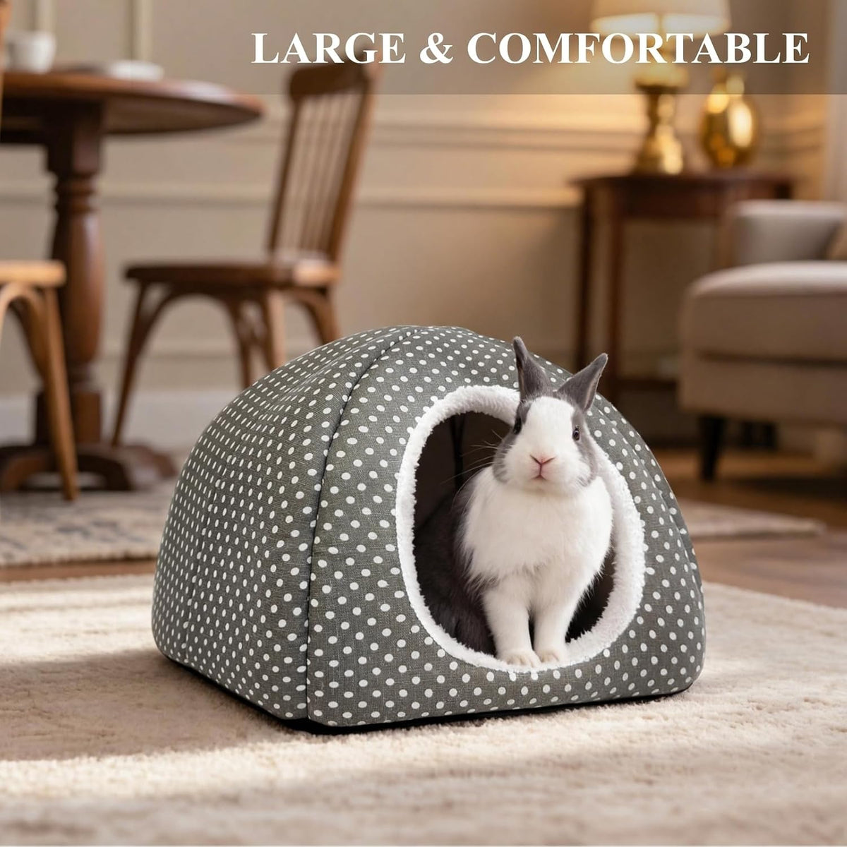 Rabbit Hideout Large Bunny Bed Washable Rabbit House – Daily Care for Small Pets - Grey - image 2