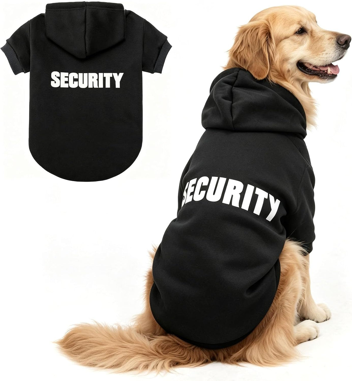 BINGPET Security Dog Hoodie, Pet Sweater Clothes with Leash Hole - #1 Black(Security) / X-Large/XX-Large (All Breed Sizes)