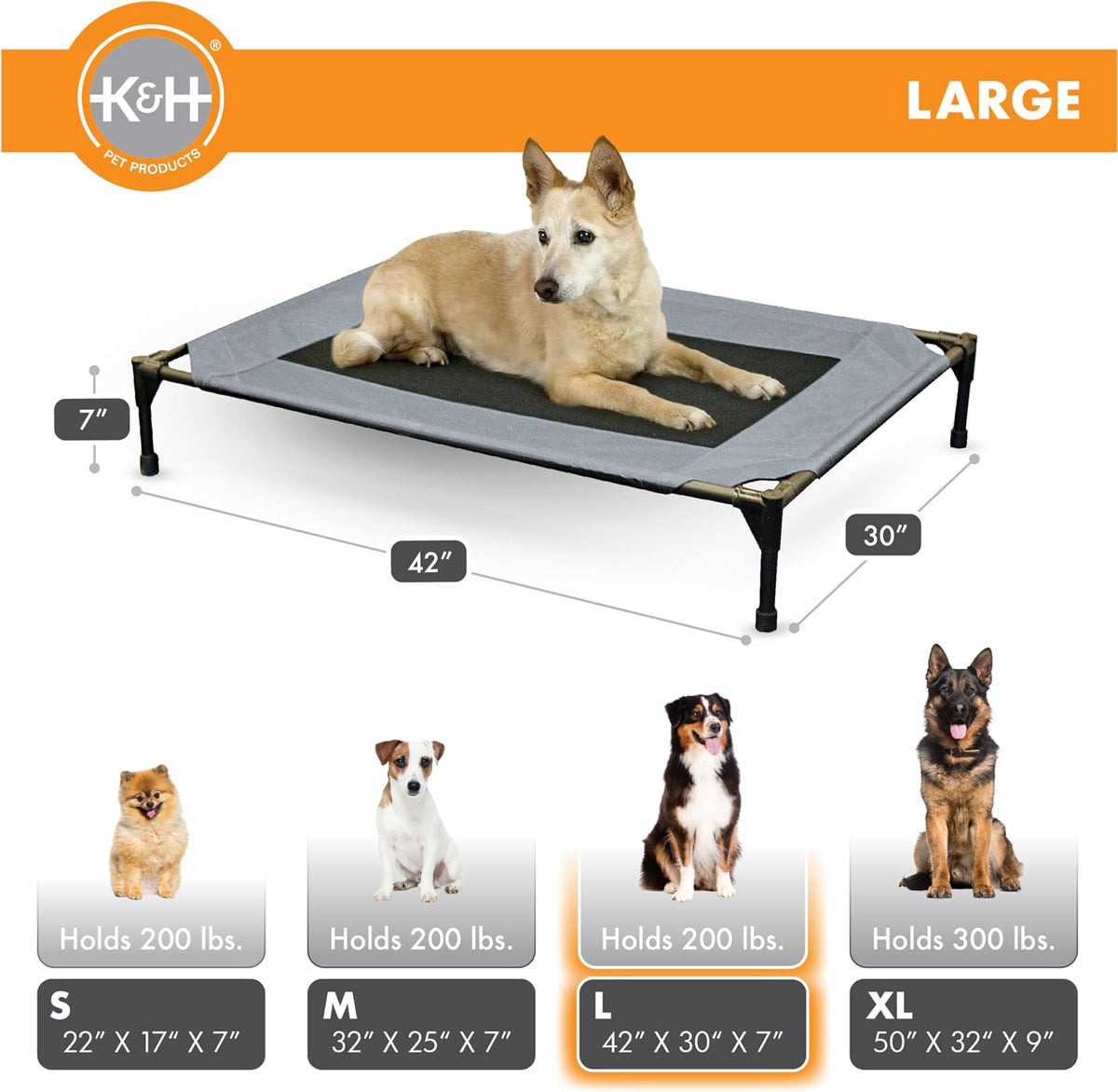 K&H Outdoor Elevated Dog Bed for Small & Medium Pets, Tan - Gray/Black Mesh / Large (Pack of 1) - image 4