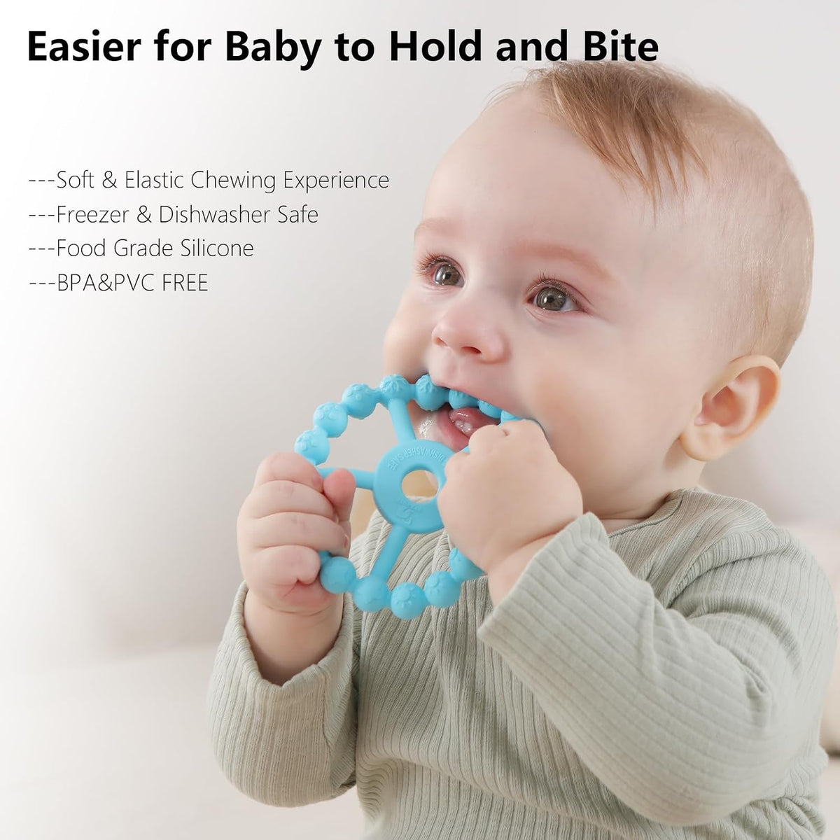 3 Pack Ring Teether Baby Infant Toys, Baby Essentials - Light Purple Green Blue - image 3