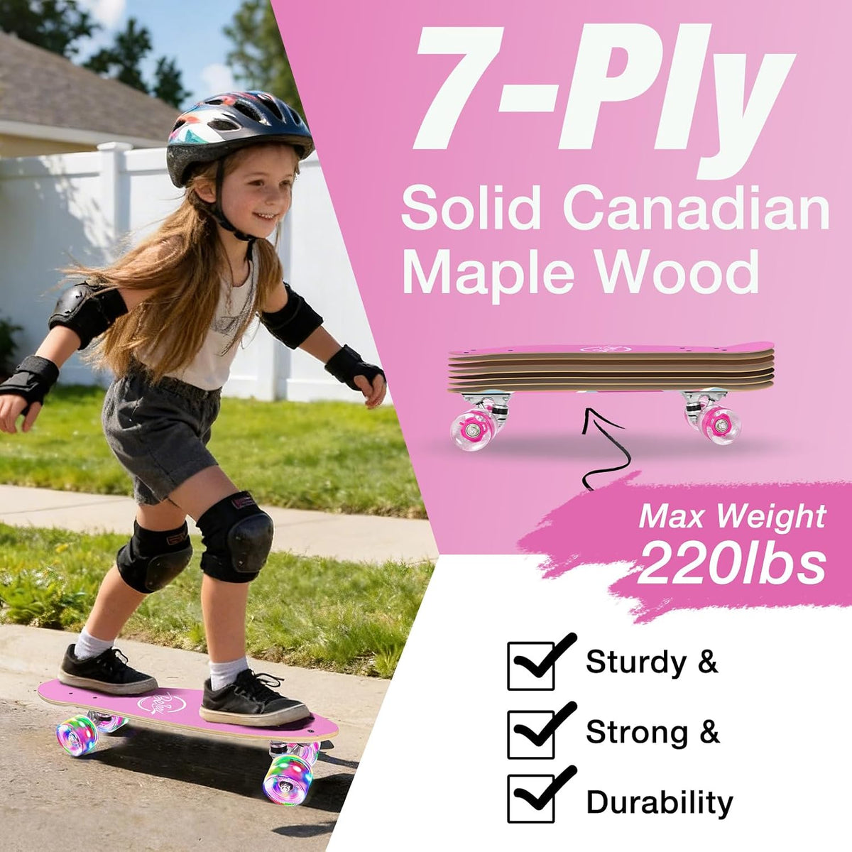 BELEEV 22 inch Skateboards for Kids - Light Pink - image 3