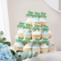 24 PCS Happy Birthday Cupcake Toppers Glitter Picks for Celebrating - Green - image 4