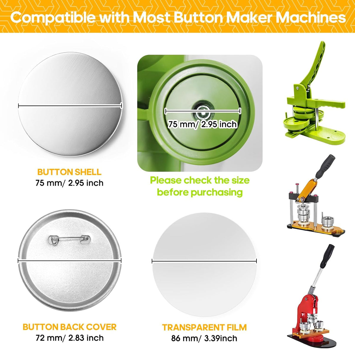 300 Pcs 58mm/2.28 inch Button Maker Supplies - 75mm/3 inch - Button Supplies Button Parts - image 2