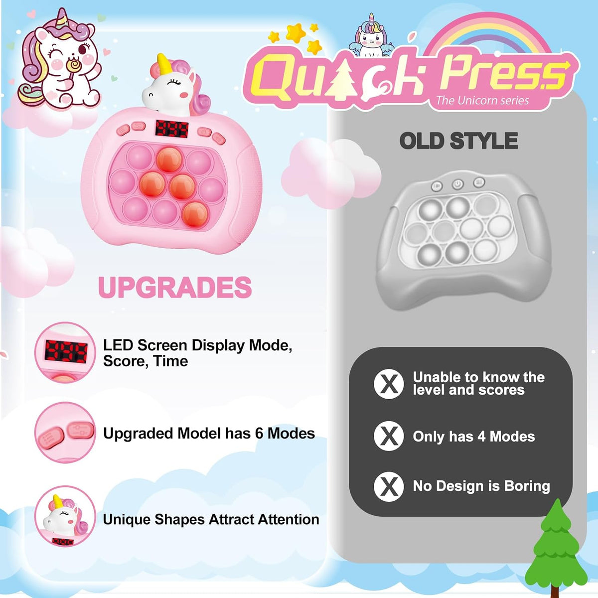 Pop Game, Light Up Fidget Toy for Kids & Adults - Pink Unicorn - image 4
