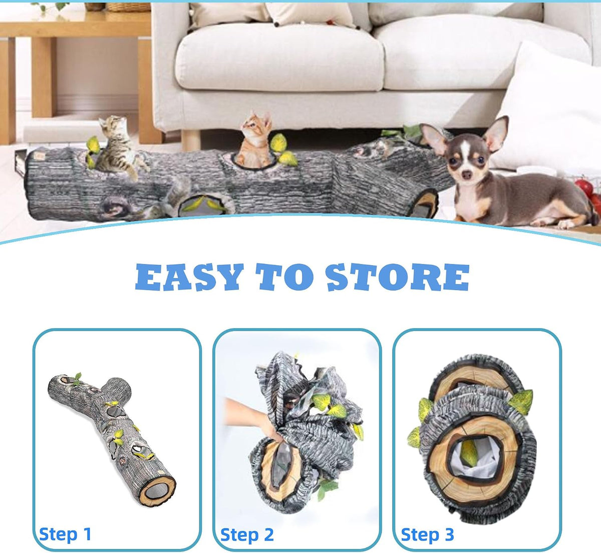 Cat Tunnel, Cat Tunnels for Indoor Cats - 59"-Cat Tunnel Toy Tree Trunk - image 4