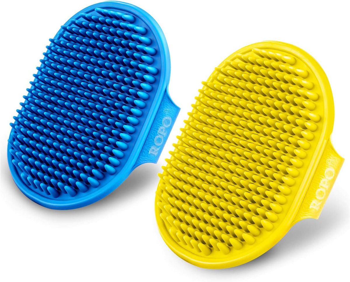 ROPO Dog Bath Brush, Dog Shampoo Brush With Adjustable Ring Handle Long Bristles, Upgraded Version