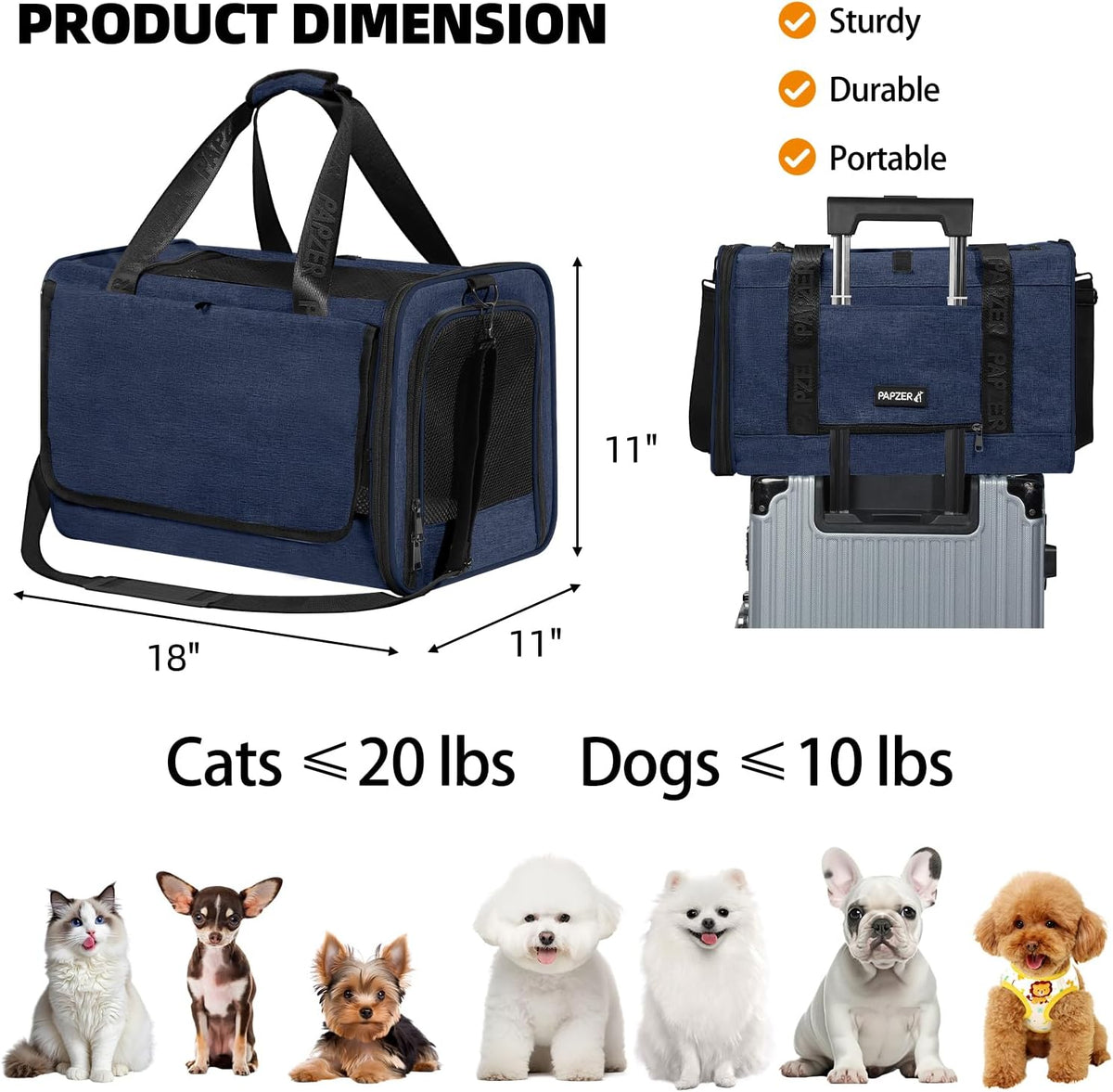 Cat Carrier for Travel, Soft-Sided, Top Loading, Privacy Curtain - Navy / 18.0"L x 11.0"W x 11.0"H - image 2