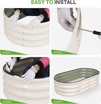 Galvanized Raised Garden Bed Outdoor - 4×2×1ft Planter Raised Beds for Gardening | Oval Metal Garden Planter Box with Safety Edging and Gloves for Vegetables Fruits and Flowers - White