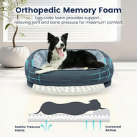 Orthopedic Dog Bed for Large Size Dog Washable Cover, Egg Crate Foam Bed for Senior Dogs,Oval Kennel Bed, Pet Couch Bed with Four Sided Bolster, Removable Washable Cover Non-Slip Bottom, Haze Blue
