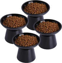 Ceramic Elevated Cat Food Bowls, 6.2" Wide - Black / 4 Pack