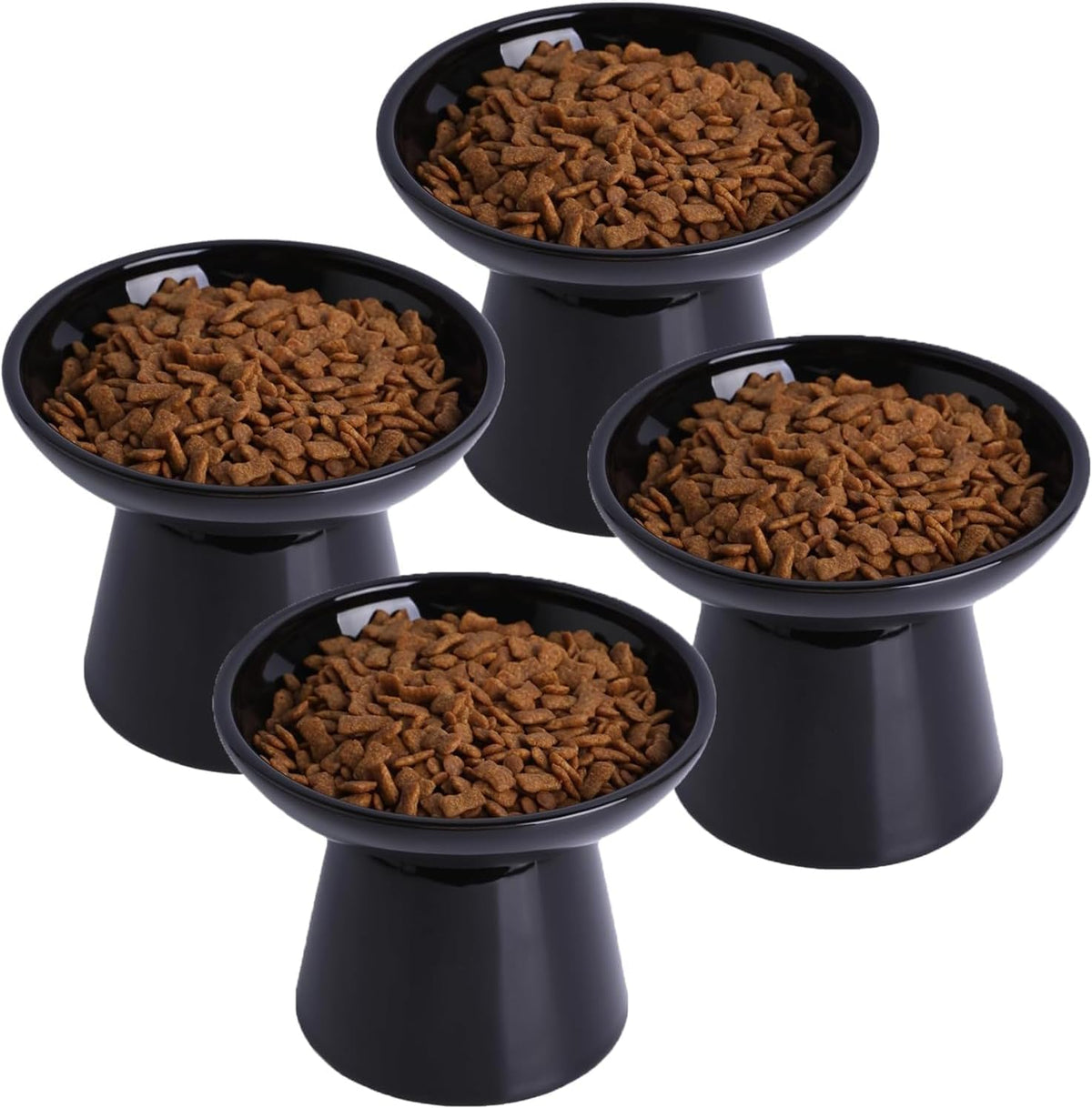 Ceramic Elevated Cat Food Bowls, 6.2" Wide - Black / 4 Pack