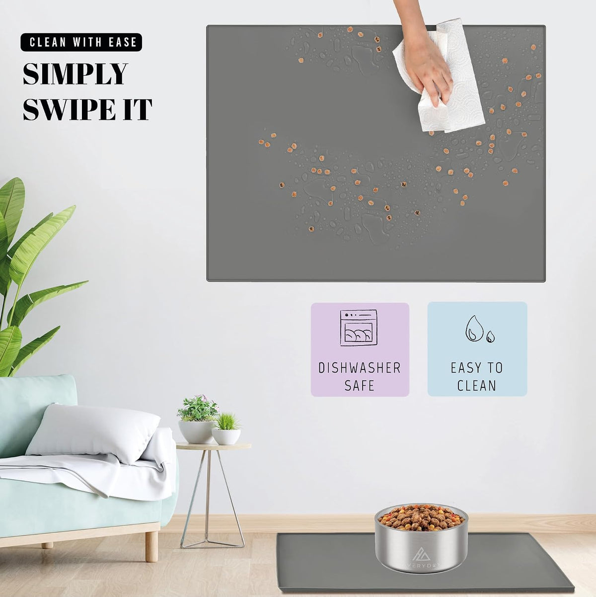 AVERYDAY 32x24 Waterproof Silicone Dog Food Mat - Grey / 18" x 10" - image 4