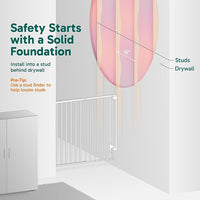 Cumbor 34" Extra Tall No Bottom Bar Baby Gate for Stairs, Auto Close Dog Gate Indoor for Larger Pets, 29.2-43" Hardware Mounted Safety Gate for Doorways, Wide Walk Thru Door for Easy Access (White)