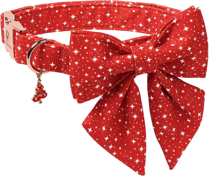 DOGWONG Fall Pumpkin Orange Plaid Dog Collar - Red Christmas / L