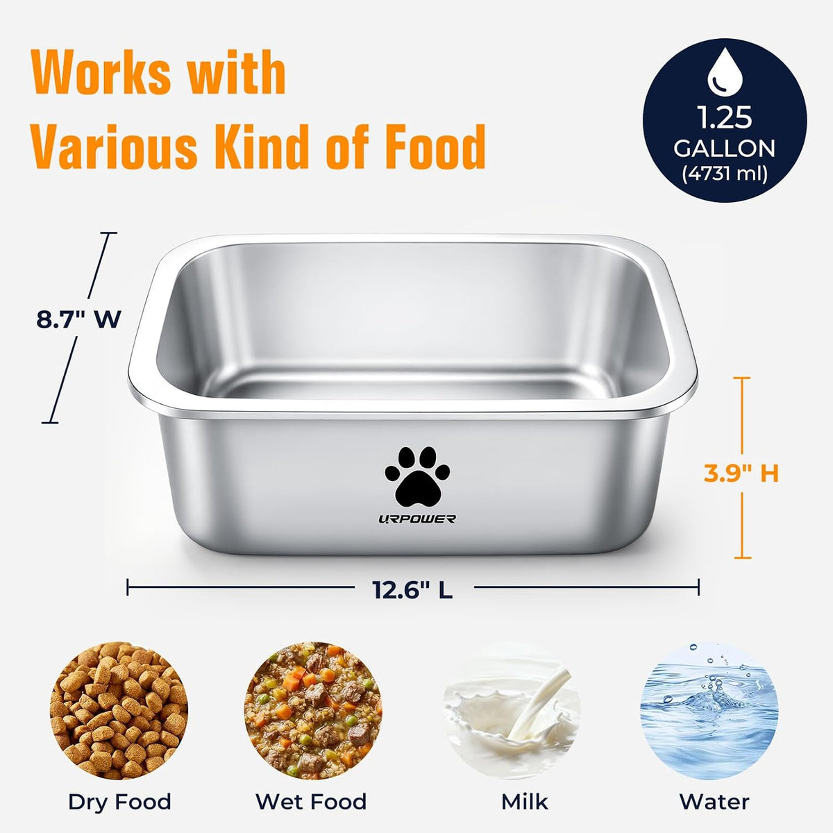 URPOWER 2 Pack 1.25 Gallon Large Dog Water Bowl Stainless Steel Dog - 1.25 Gallon - image 2