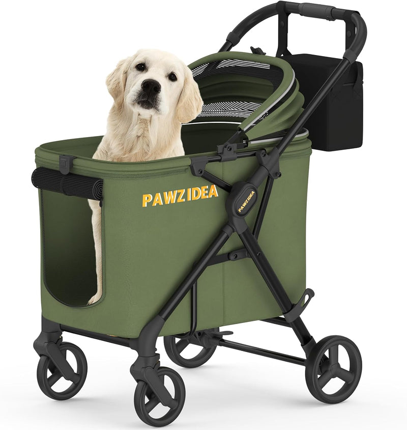 Double Pet Stroller with 2 Detachable Carrier for Multiple Pets – Essentials for Cats - Forest Green-Large