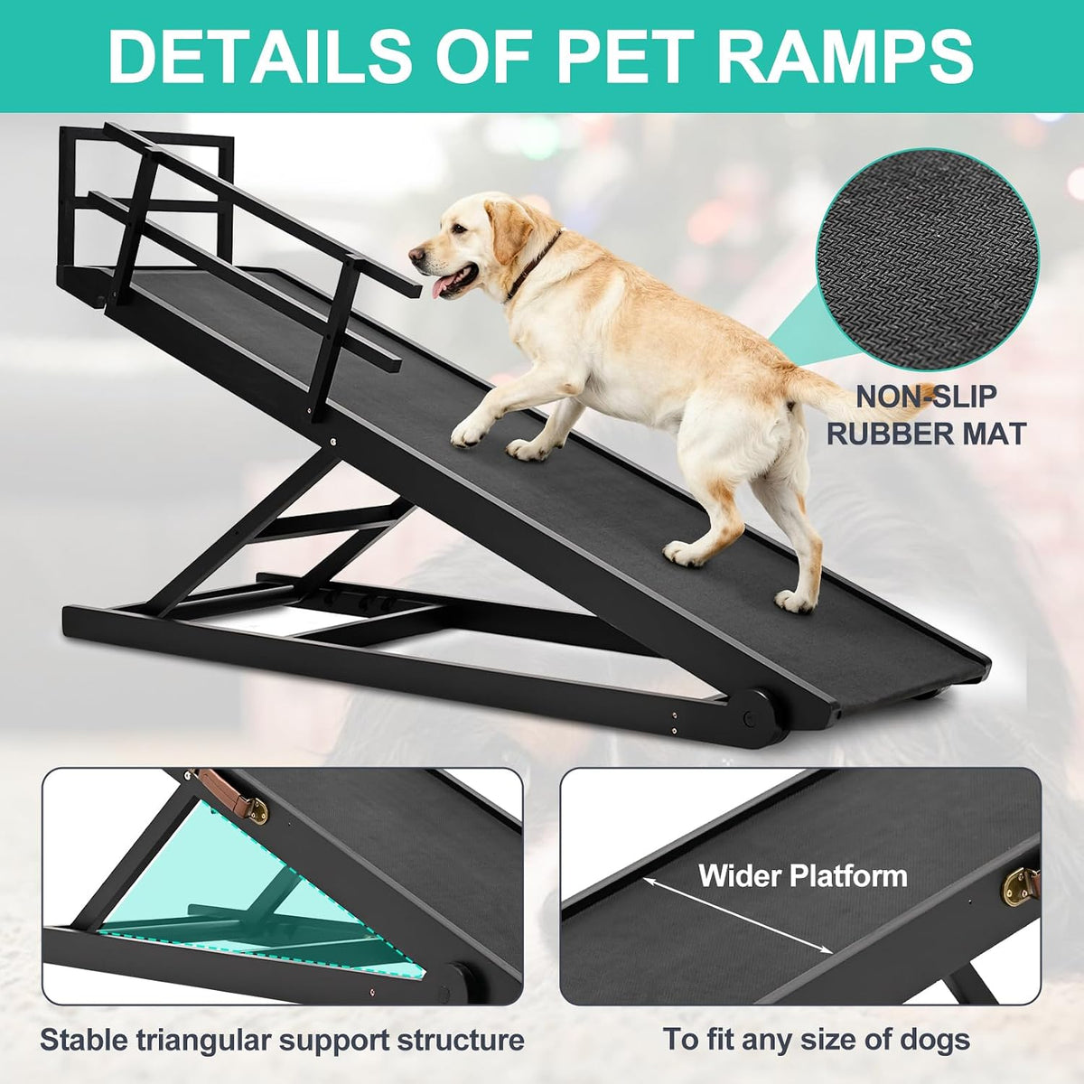 Dog Ramp for Bed & Couch, 46" Long Adjustable Wooden Pet Ramp for Bed – Essentials for Dogs - image 4