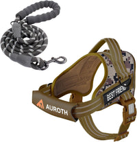 AUROTH Dog Harness for Large Dogs No Pull Tactical Harness and Leash - Desert Camo / L(Neck:19.7"-25.6",Chest:26"-33.9")