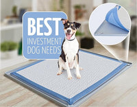 TidyFriend Dog Pee Pad Holder Tray Fits for 30” x 23” Pee Pads with Corner Lock Holes, Raised Edges, Non-Spill, Easy to Clean Silicone Dog Potty Tray Holder, For Indoor Floor Protection (Light Grey)