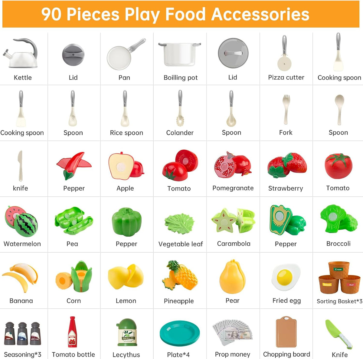 35Pcs Kids Kitchen Toy Accessories - White / 90Pcs - image 3