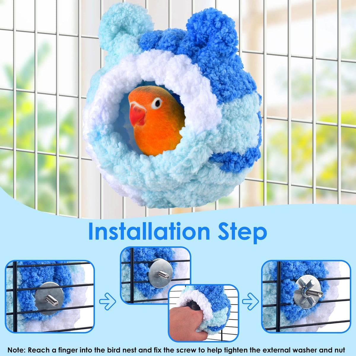 KATUMO Bird Nest, Small Sun Conure Breeding House Parrotlet Snuggle Hut Lovebird Bed for Conure - S (Blue) - image 3
