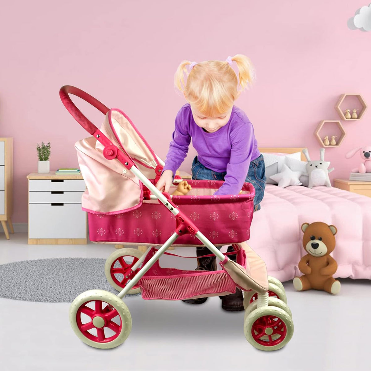 Anivia Stroller Toy Collection Doll Stroller Baby Doll Accessories - XRF-DA207pink - image 3