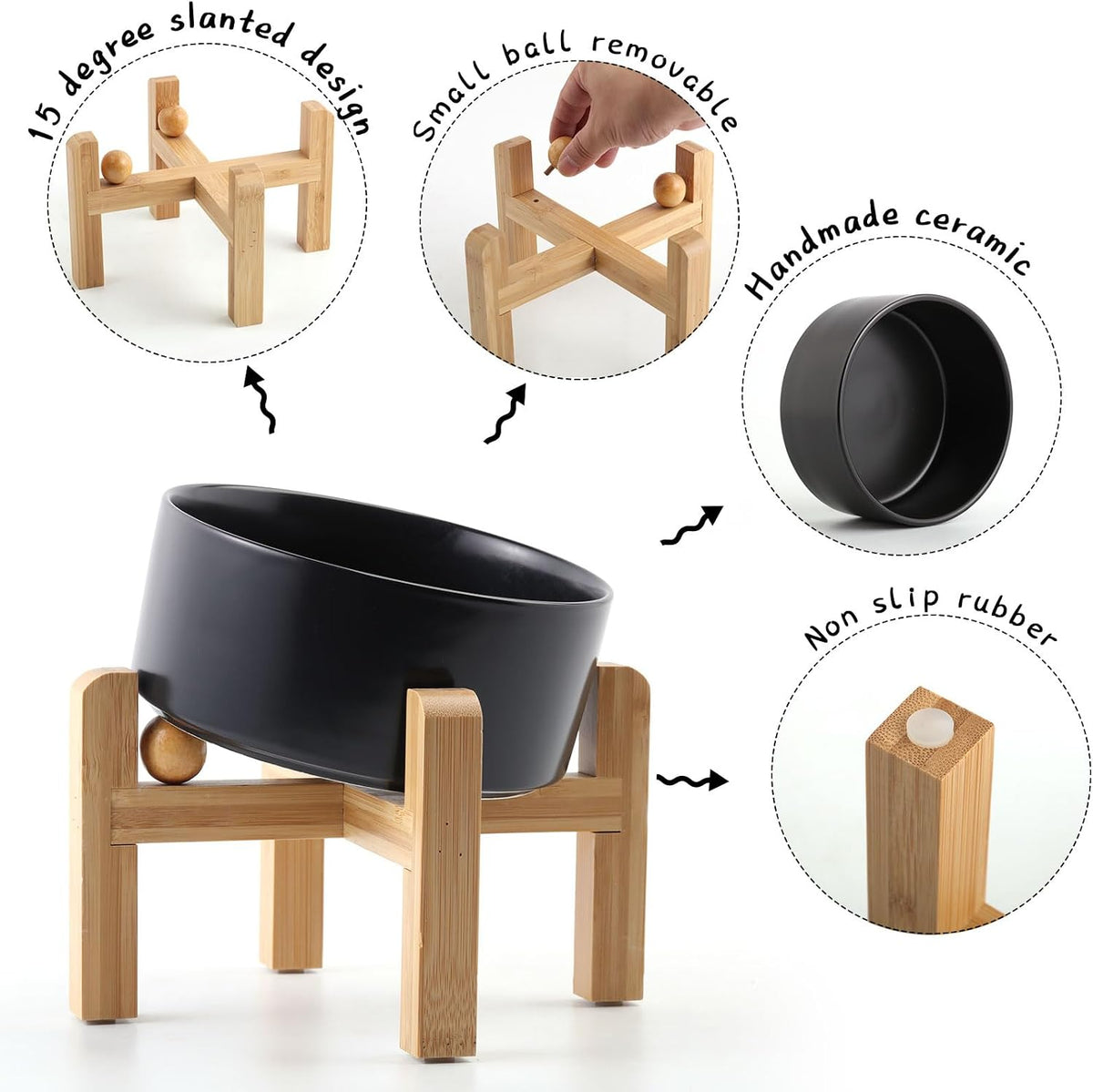 Black Raised/Elevated 15°Slanted Ceramic Dog Bowl for Small Breeds - Black / 3.6 CUPS - Medium Dog Bowls - image 2