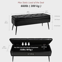 Leather Storage Ottoman Bench,End of Bed Bench for Living Room Bedroom Dinning Room Entryway,Mid-Century Modern,Faux Leather,with Steel Legs,Safety Hinges, Loads 660 lb (with Button, Black)