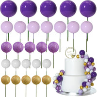 ASTARON 50 Pcs Ball Cake Topper Sticks Mini Balloons for Cake - Purple Series