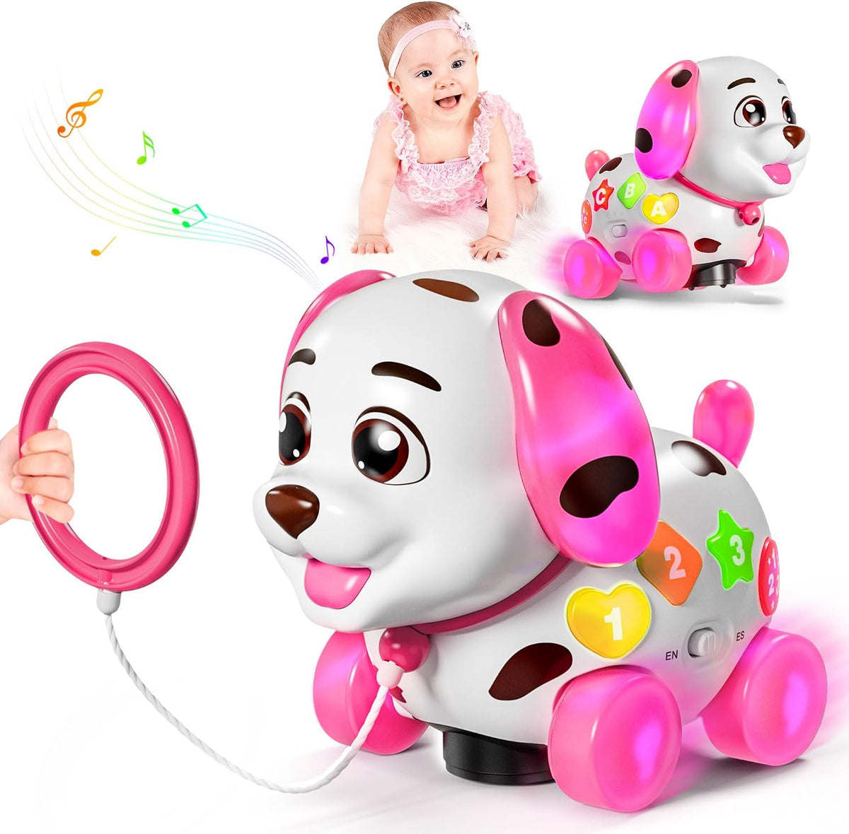 ToddlerCley Musical Puppy Toys for 1 Year Old Girl Gifts - Pink