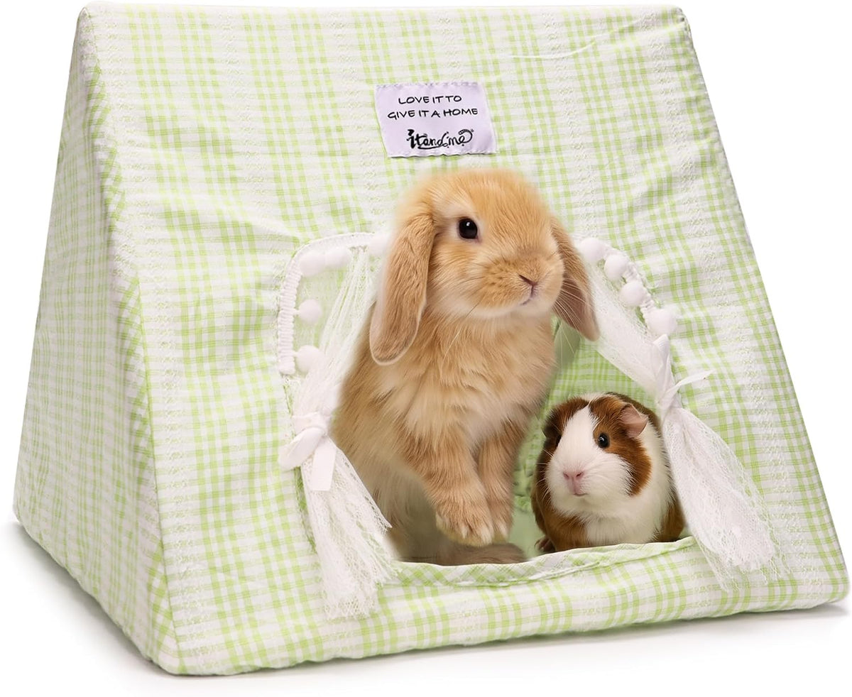 Jenvd Guinea Pig Hideout Large with Curtain - Grid / Large