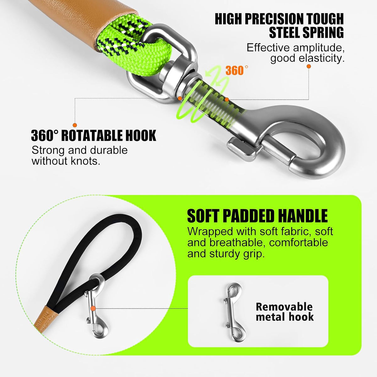 Long Dog Leash Reflective Rope Training Lead 15ft 30ft 50ft Check Cord – Essentials for Dogs - Light Green / 30ft x 3/8inch - image 3