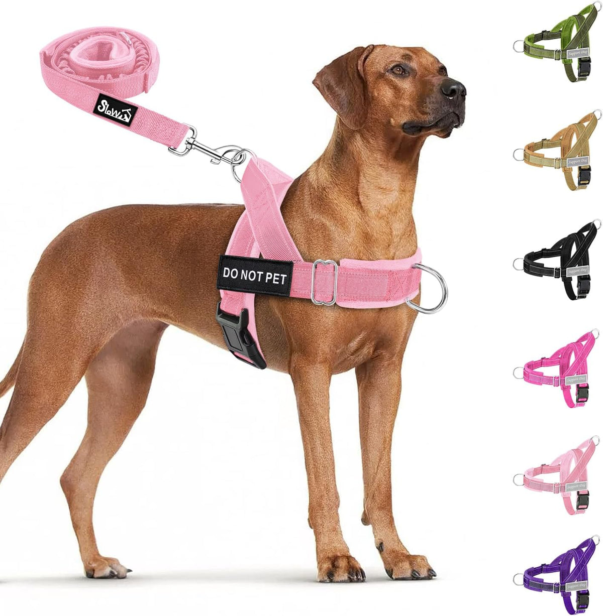 SlowTon No Pull Dog Harness and Leash Set, Heavy Duty - Pink / Medium