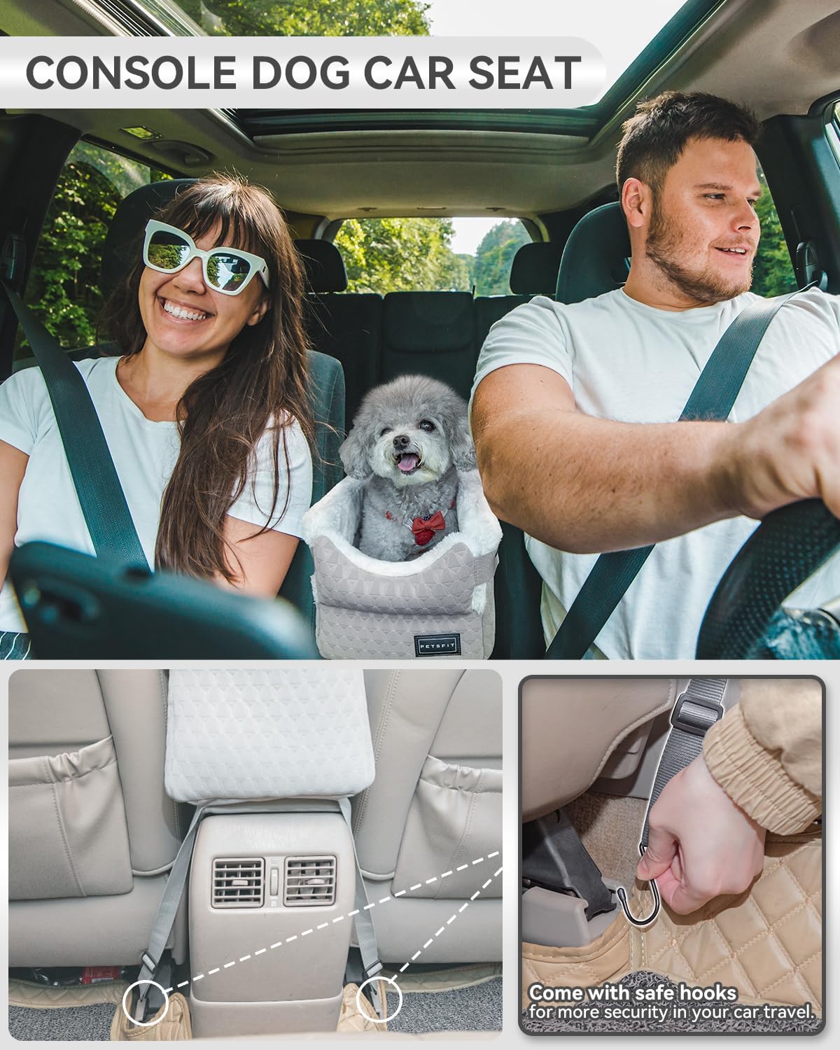 PETSFIT Center Console Dog Car Seat with Adjustable Seat-Rail Anchor - Silver Grey / Small - image 2