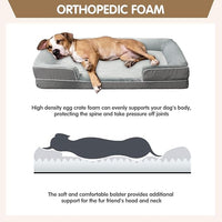 Dog Beds for Large Sized Dogs,Washable Orthopedic Memory Foam Dog Couch Sofa Bed with Bolster,Removable Cover,42x30Inch,Grey