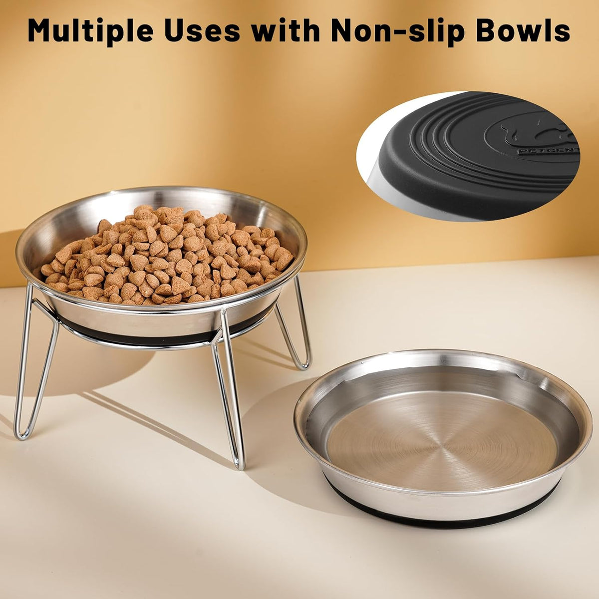 Elevated Cat Bowls, Wide Stainless Steel Cat Food Bowls with Metal Stand Whisker Stress-Free - 2 Non-slip Bowls with Stand - image 3