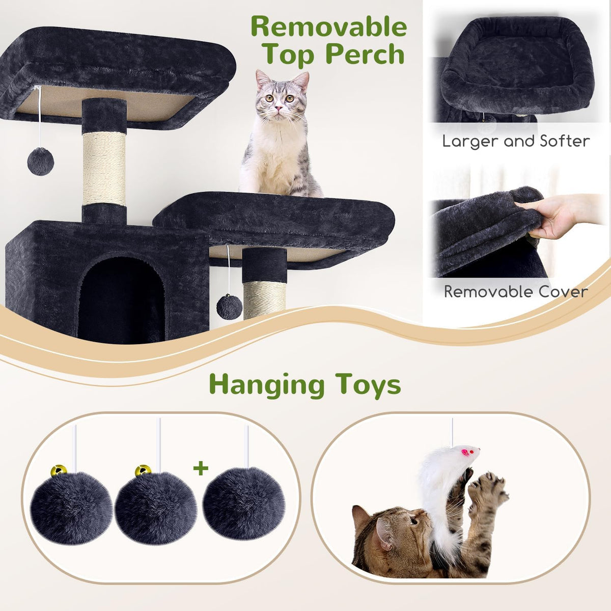 Globlazer Extra Tall Cat Tree Tower for Indoor Cats, F76 - Dark Grey / 76 inch - image 4