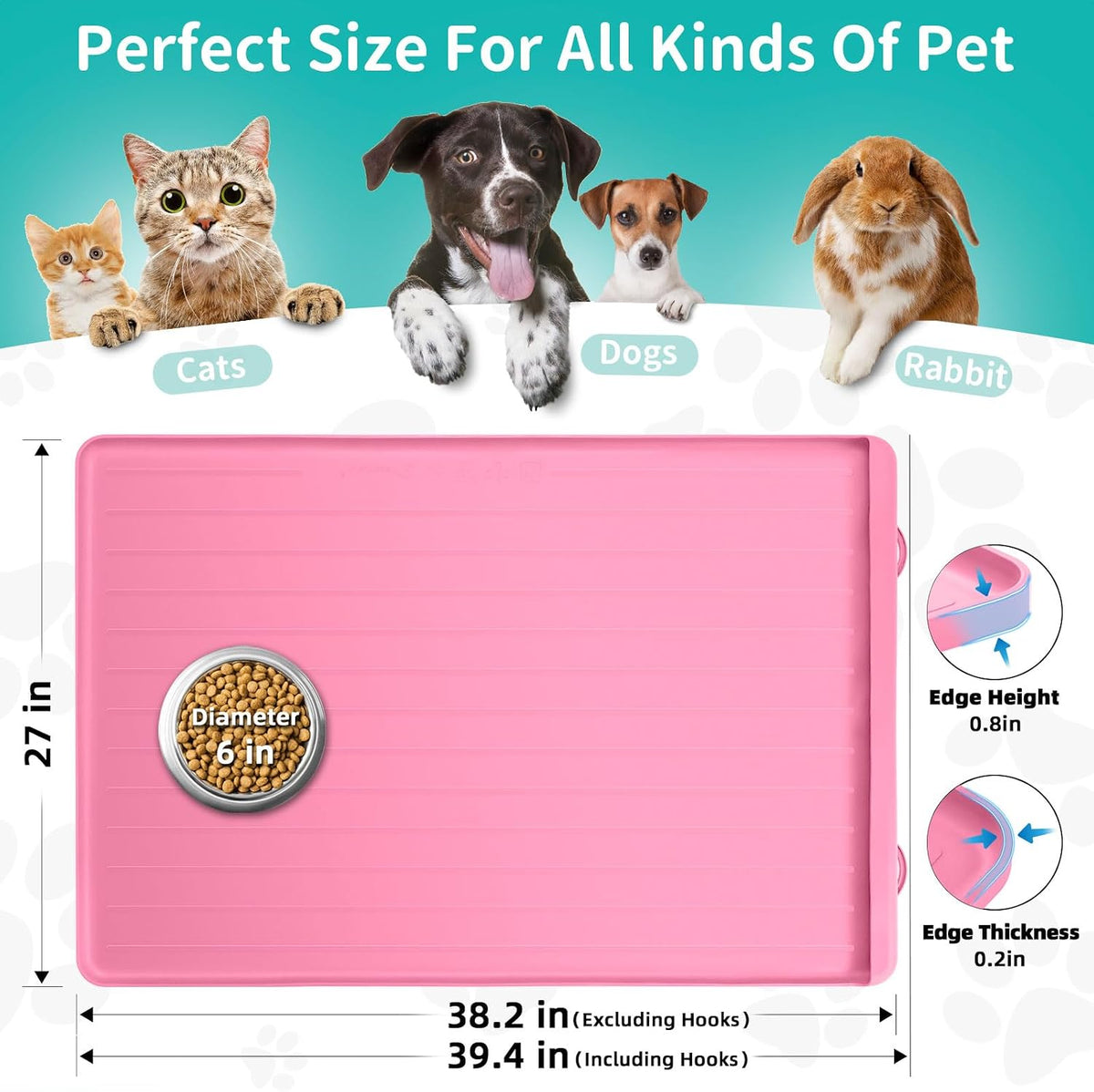 Dog Mat for Food and Water - Pink / 39.4"L x 27"W - image 2