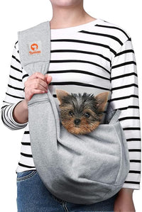 Tomkas Small Dog Sling Carrier - Zipper Pocket & Classic Strap - for 3-10 lbs Pets(Grey)
