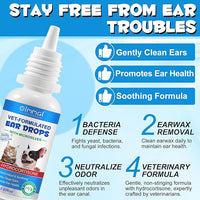 Dog & Cat Ear Infection Treatment Drops, Pets Ear Cleaning Drops with 1% Hydrocortisone for Dog & Cats Yeast Infection, Itchy Ear Relief, Treats Ear Infections for Dogs & Cats - 2 fl oz